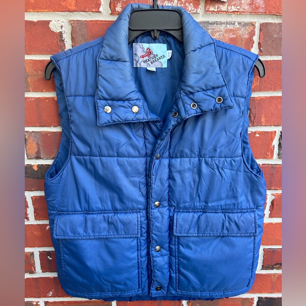 Vintage Weather Breaker Men’s Large Snap Up Blue Puffer Vest with Pockets A-2